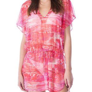 NWT Ralph Lauren Cover up Sheer Tunic Dress Size M Coral Mesh Adj. Waist